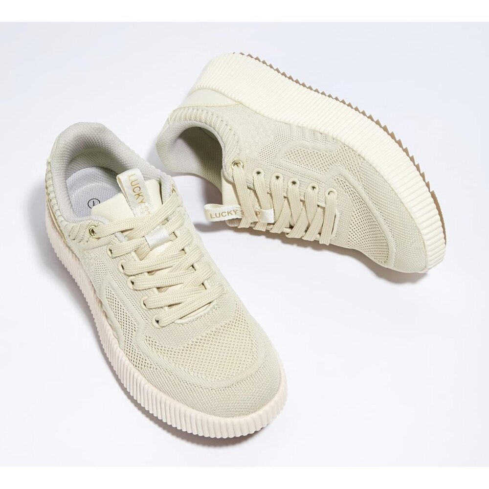 Lucky Step Women's Beige Platform Sneakers Rhinestone Fashion Chunky Shoes - Picture 6 of 9